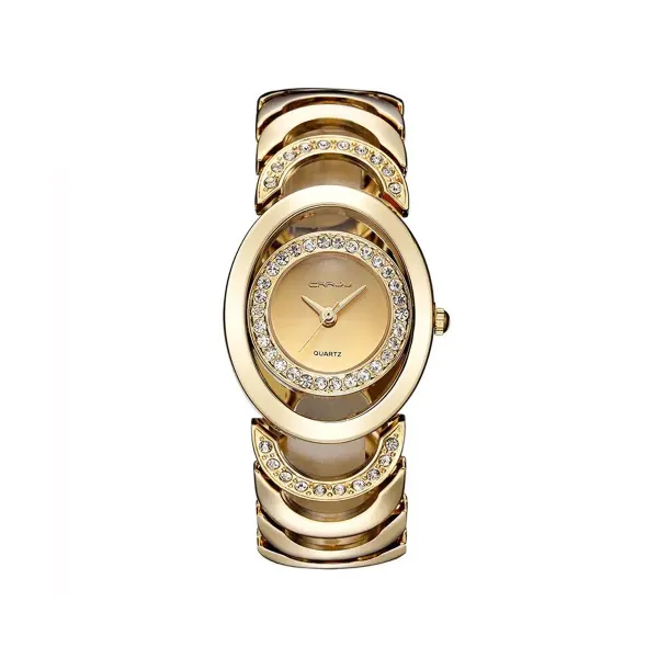 Picture of CRRJU 2201 Luxury Famous Brands Rhinestone Bracelet Ladies Wristwatch - Gold