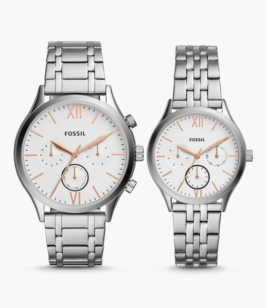 Picture of Fossil His and Her Fenmore Midsize Multifunction Stainless Steel Watch Gift Set BQ2468SET
