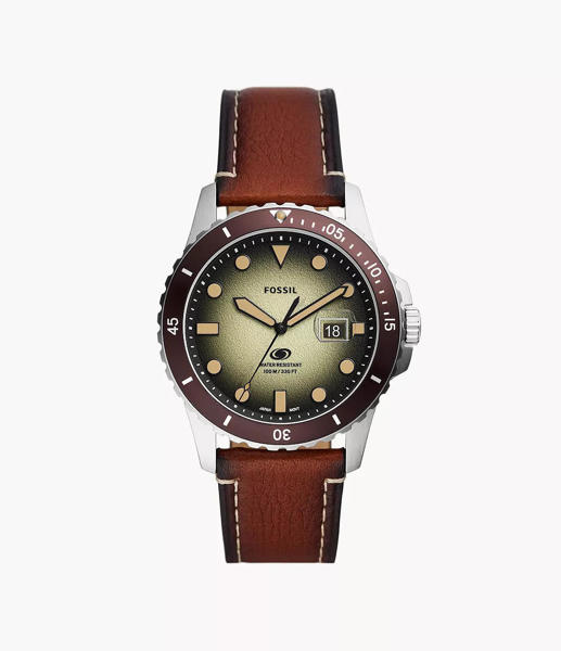 Picture of Fossil Men’s Blue Dive Three-Hand Date Brown LiteHide™ Leather Watch FS5961