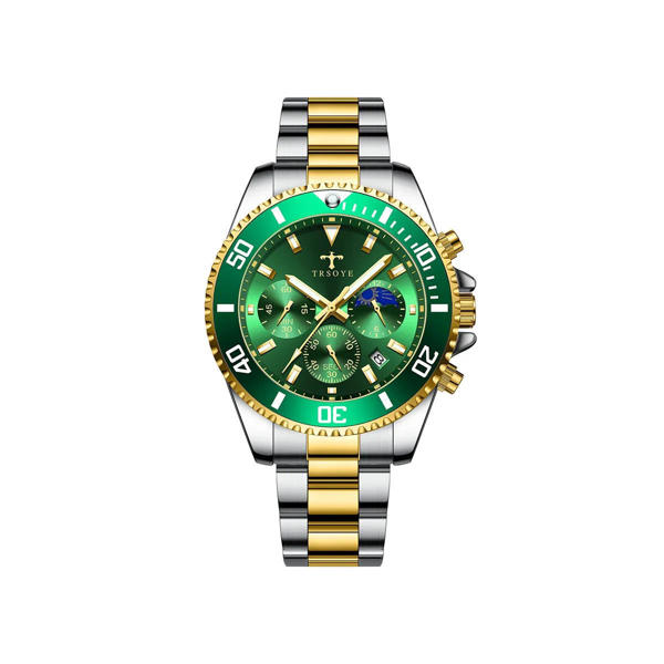 Picture of Trsoye 688 Casual Men’s steel Strap 3 dials water resistant date display business watch- Silver Gold & Green