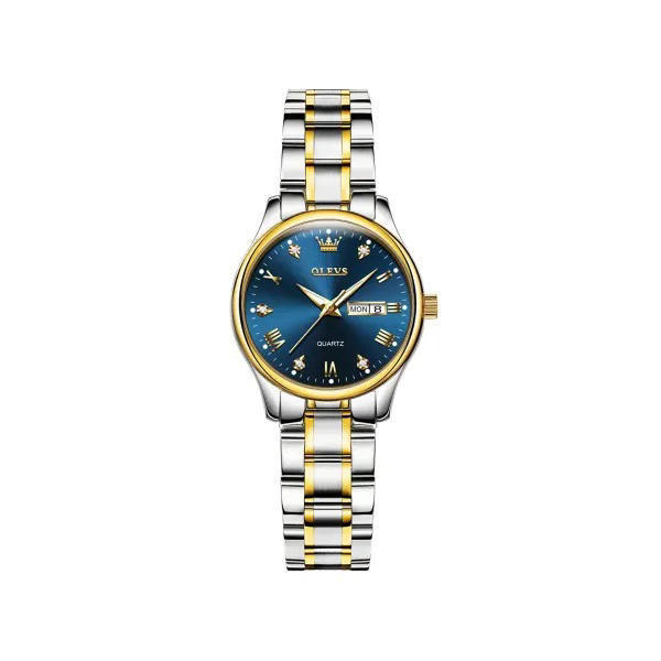 Picture of OLEVS 5563 Luxury Fashion round Ladies Quartz Watch – Silver Gold & Blue