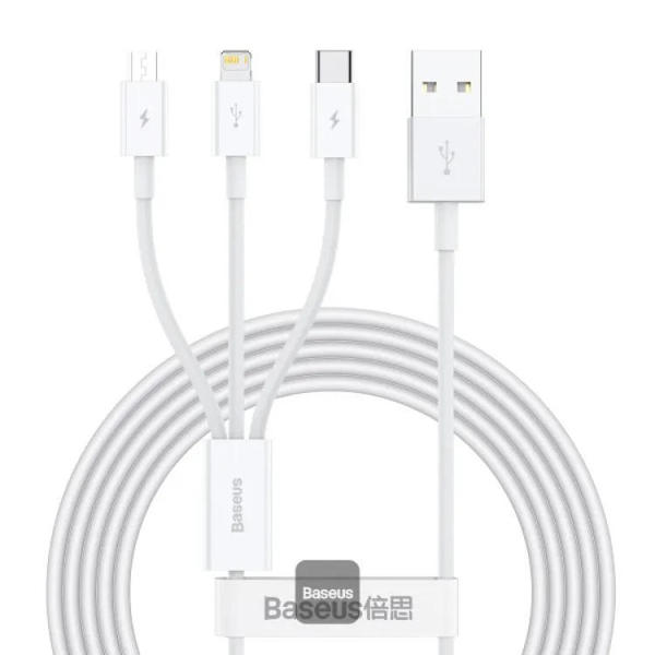 Picture of Baseus Superior Series 3 in 1 Fast Charging 3.5A Data Cable - White