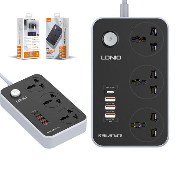 Picture of LDNIO 38W PD20W Power Strip 3 Socket Outlets and 3 QC 3.0 USB Multiplug (SC3412)