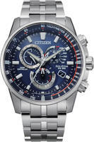 Picture of Citizen Men's Eco-Drive Sport Luxury PCAT Chronograph Watch in Stainless Steel, Blue Dial (Model: CB5880-54L)