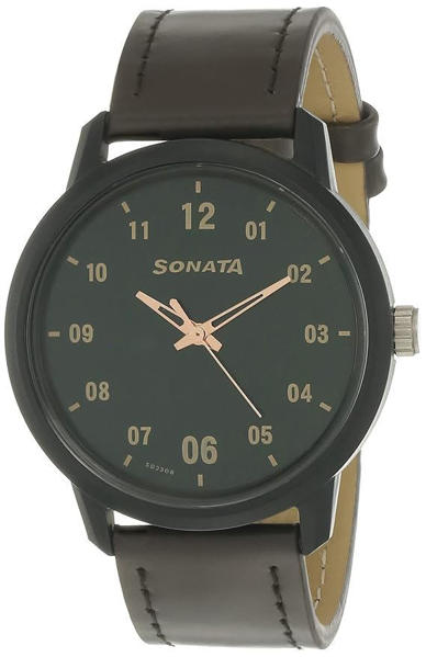 Picture of Sonata 77085PL02 Leather Strap Watch for Men