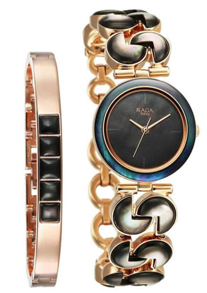 Picture of Titan Raga Black Pearl Quartz Analog Mother of Pearl Watch for Women (95233WM02F)