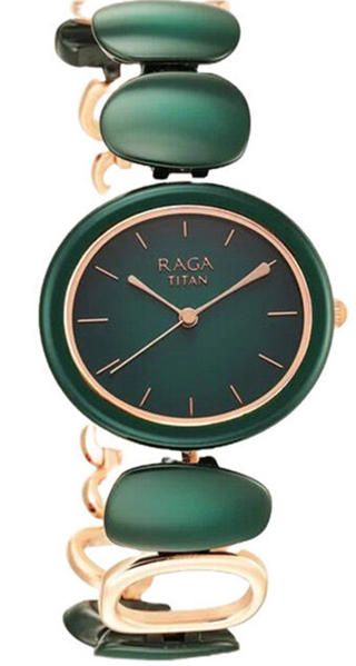 Picture of Titan Raga Ceramics Green Dial Analog Metal Strap Women’s Watch (95146KD02)